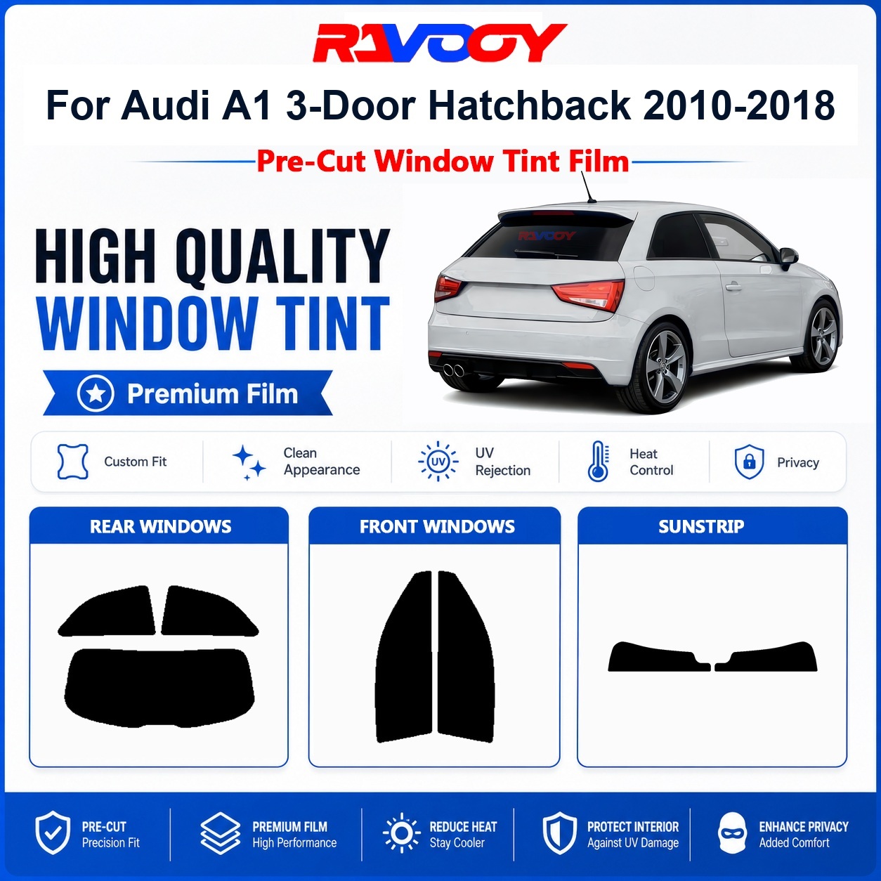 Home Security For Windows - プレミアムプレカットウィンドウティント アウディA1 3ドアハッチバック 2010-2018 フロント＆リアウィンドウ用 UVカット