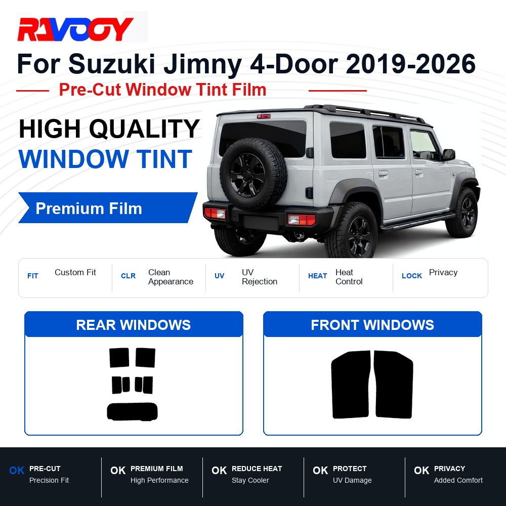 Home Security For Windows - プレミアムプレカットウィンドウティント スズキ ジムニー 4ドア 2019-2026 フロント＆リアウィンドウ用