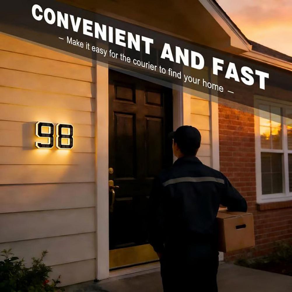 Home Security Number - ソーラー式家番号サイン LEDバックライト付き 自動オン/オフ 防水LED モダンな住所プレート 家庭用セキュリティライト