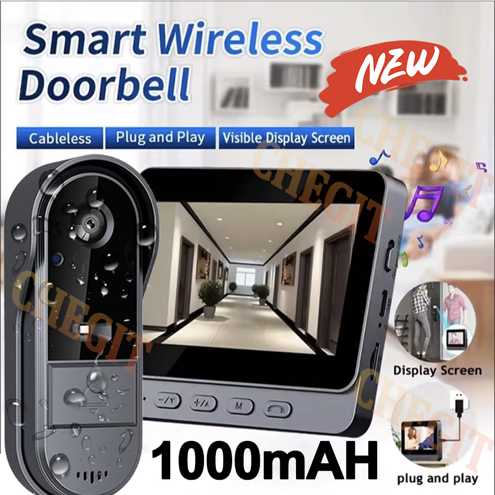 Home Security No Wifi Needed - ワイヤレス Wifi ドアベルカメラ 1080P ビデオインターホンドアベル防水 4.3