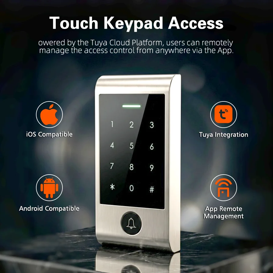 Home Security For Doors - 高度なWIFIリモートコントロールタッチキーパッドアクセスシステム、ドアベルボタン付き、防水、Tuyaと互換性あり、ホームセキュリティ用