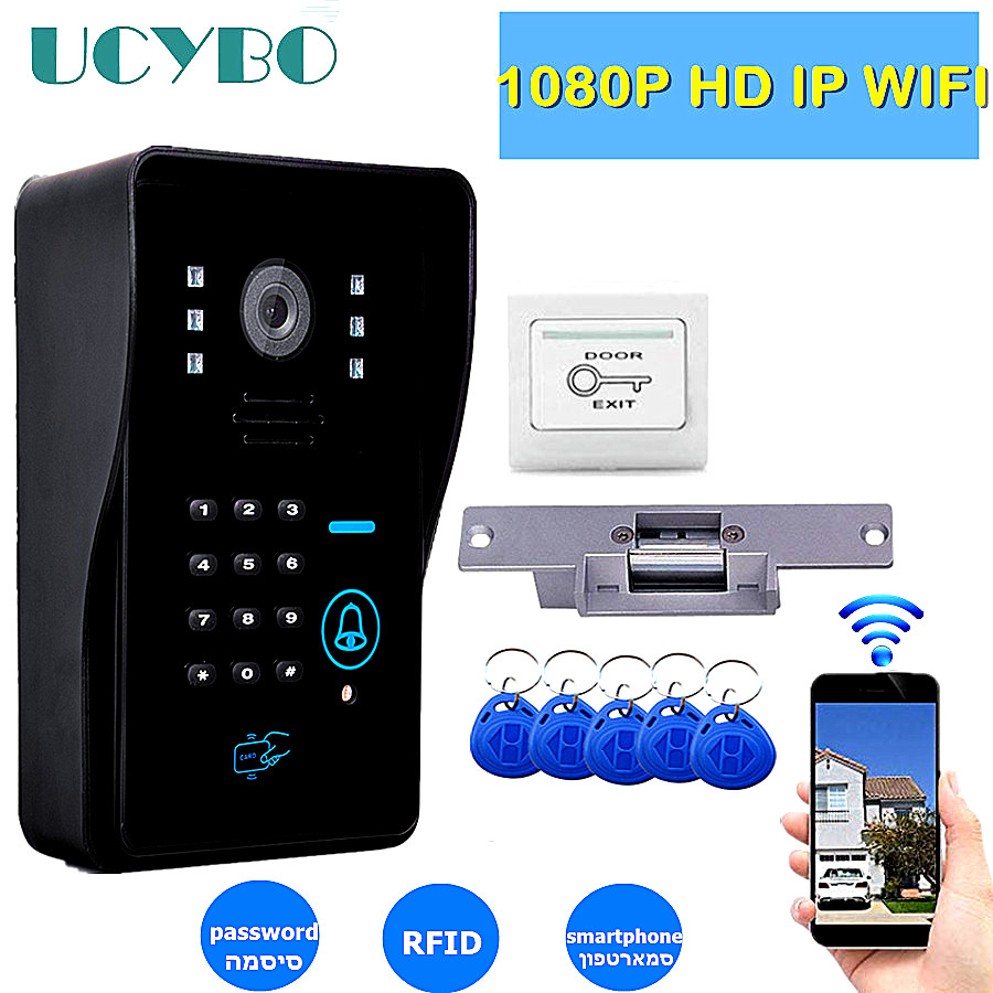 Home Security Uk - ホームセキュリティ用のWifiビデオ付きドアベル,IPカメラ付き通信システム,1080p HD,ワイヤレス,RFID,ドアロック,電話キット