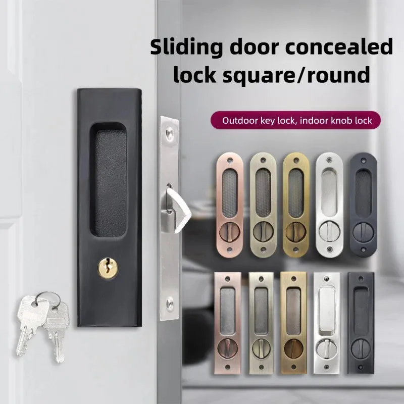 Home Security For Doors - 頑丈な黒色のスライド式ドアフックロック（鍵付き）、強化された屋内セキュリティハンドル（バルコニー、キッチン、バスルーム、家の保護用）