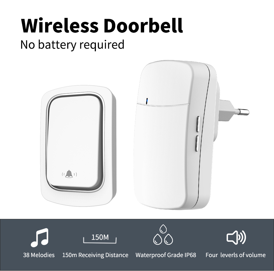 Home Security Uk - ワイヤレスドアベルウェルカムチャイムホームセキュリティ警報システム EU/米国/英国プラグドアリング