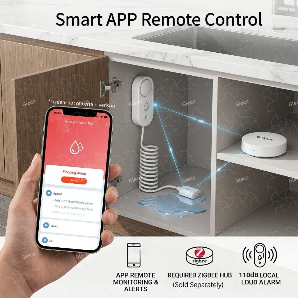 Zigbee 水漏れセンサー 水漏れ検出器 オプションのサウ - Home Security App のレビューと価格