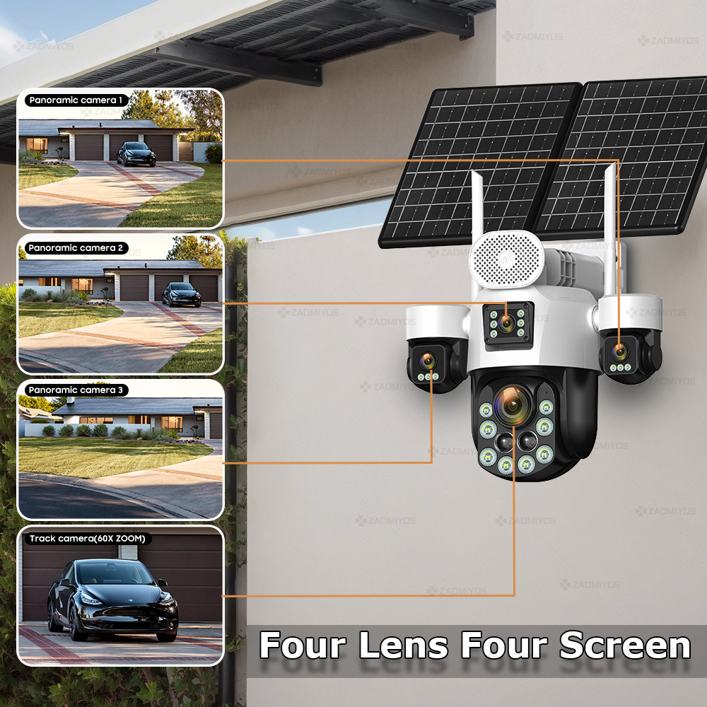 4レンズ屋外360度カメラ °   監視用ソーラーカメラ 2 - Home Security Services のレビューと価格