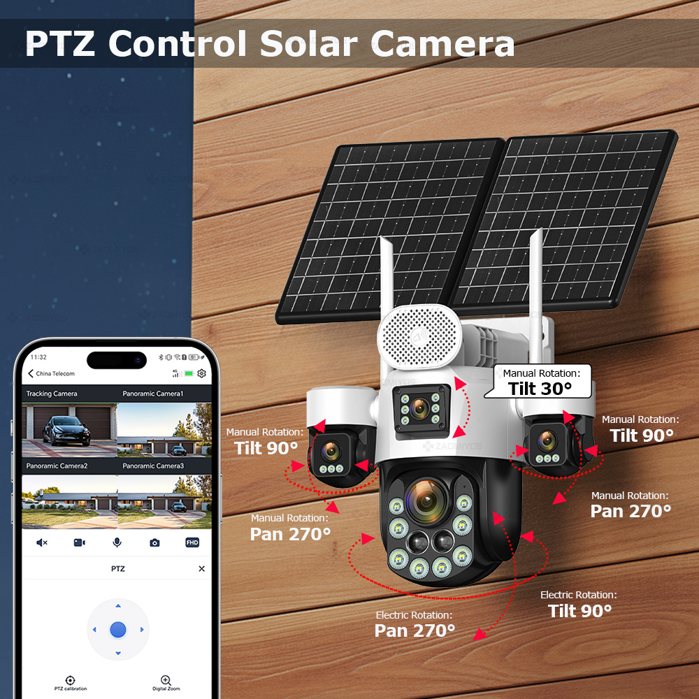 4レンズ屋外360度カメラ °   監視用ソーラーカメラ 2 - Home Security Services のレビューと価格