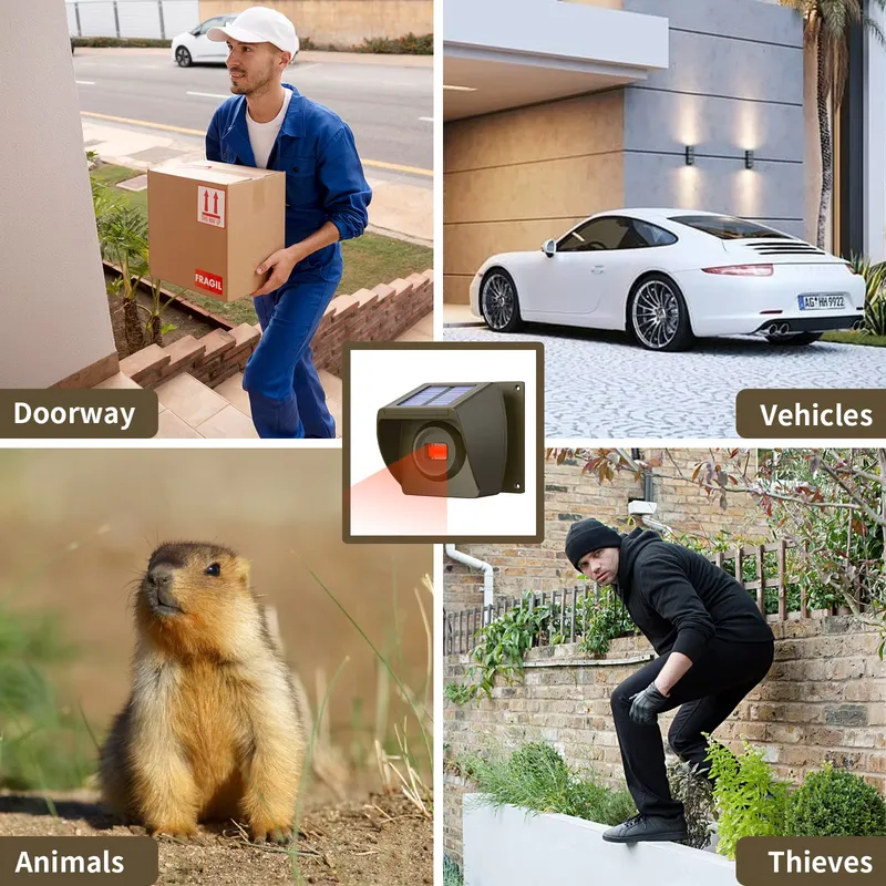 屋外ソーラー発電式ワイヤレス私道警報システム、PIRモーショ - Home Security Alarm System のレビューと価格
