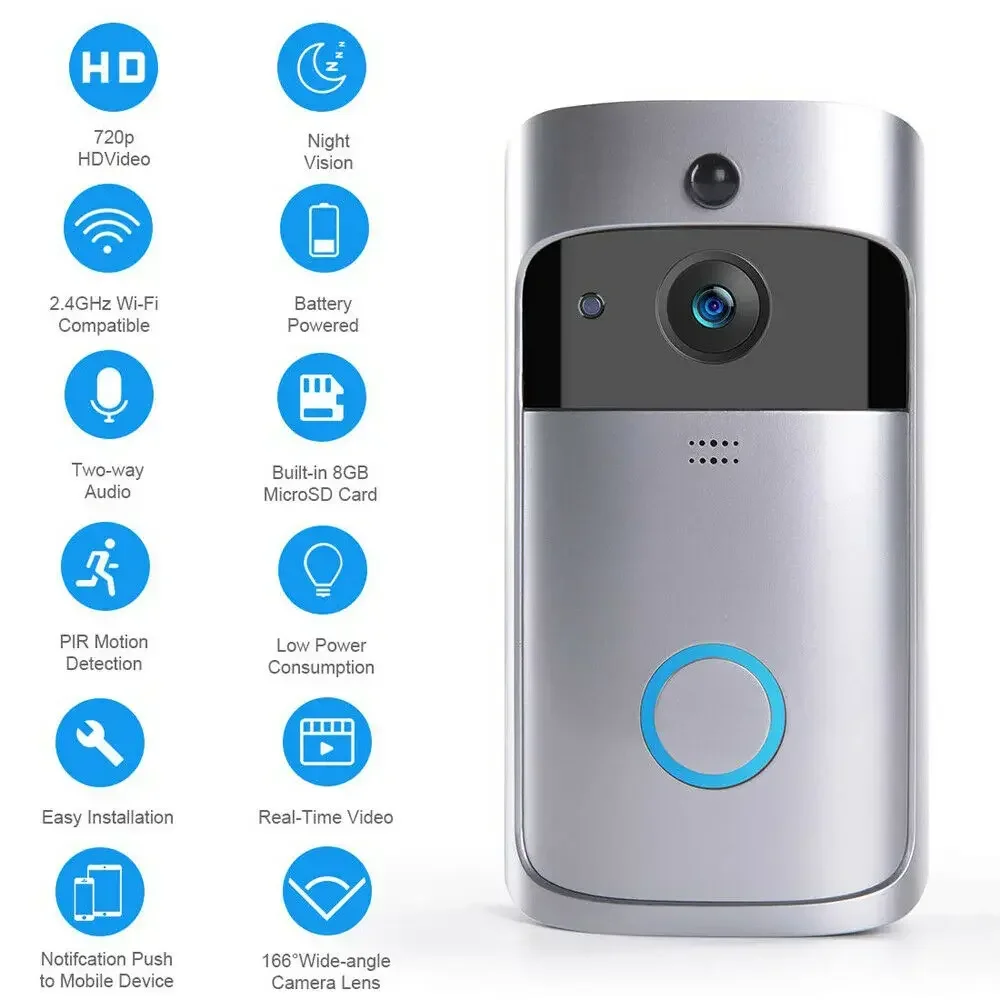 720P HD スマートホームワイヤレス WIFI ドアベル - Home Security No Wifi Needed のレビューと価格